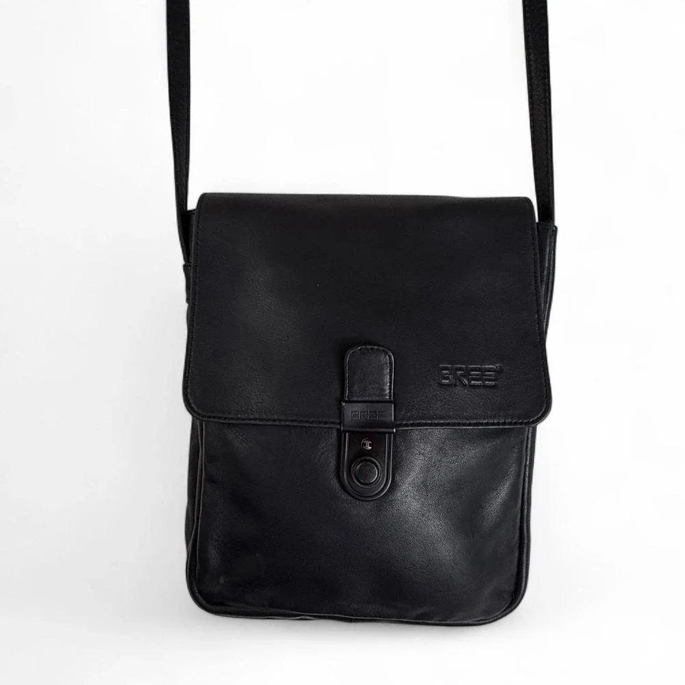 Bree Black Leather Crossbody Bag Adjustable Strap Minimalist Flap Purse Small